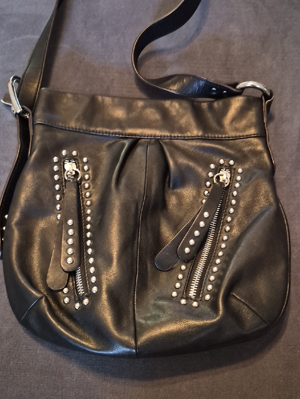 B.‎  Makowsky Black Leather Studded Shoulder Bag